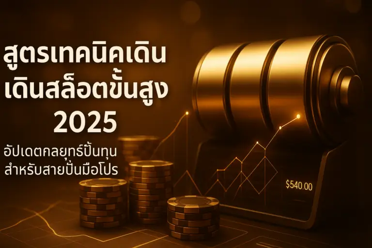 ภาพปก สูตรเทคนิคเดินเงินสล็อตขั้นสูง 2025 โทนทอง-น้ำตาลหรูหรา มีกราฟและวงล้อสล็อต พร้อมข้อความหัวเรื่องบนภาพ | hotwin888