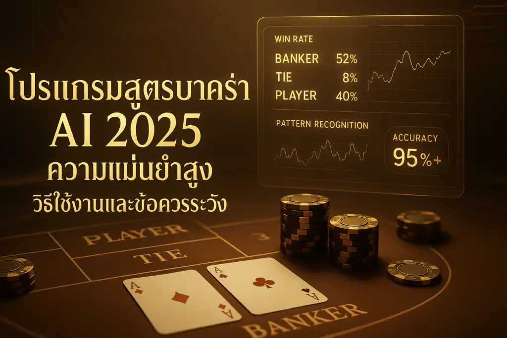 แบนเนอร์ภาพรวม โปรแกรมสูตรบาคาร่า AI 2025 โทนทอง-น้ำตาลสไตล์หรู พร้อมตัวอักษรชื่อบทความ เหมาะสำหรับ hotwin888