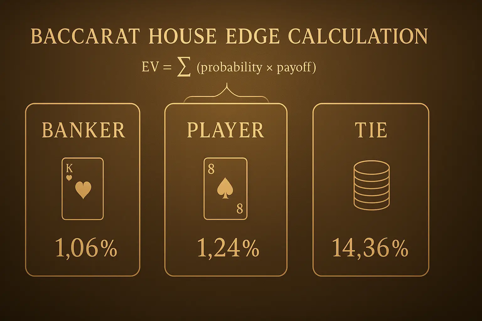 อินโฟกราฟิกการคำนวณอัตราได้เปรียบเจ้ามือบาคาร่า เปรียบเทียบ banker, player, tie พร้อมเปอร์เซ็นต์ เหมาะสำหรับเนื้อหาของ hotwin888