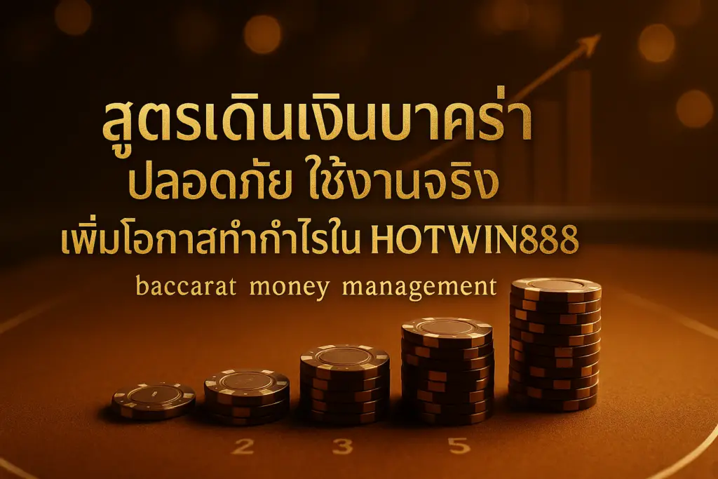 ภาพฟีเจอร์โทนหรูหรา golden–brown สำหรับบทความสูตรเดินเงินบาคาร่า พร้อมข้อความหัวข้อบนภาพ เชื่อมโยงกับแบรนด์ hotwin888