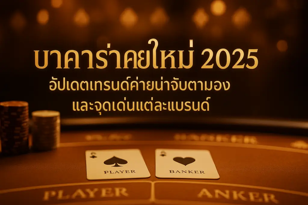 ภาพปกบทความ บาคาร่าค่ายใหม่ 2025 โทนหรูหราทองน้ำตาล พร้อมข้อความหัวข้อบนภาพ เหมาะสำหรับคอนเทนต์ของ hotwin888