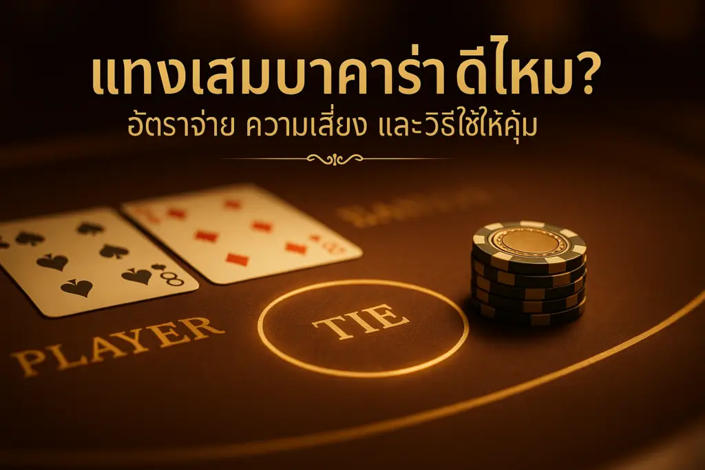 ภาพประกอบ แทงเสมอบาคาร่า (เดิมพันเสมอบาคาร่า) โทนทอง–น้ำตาลสไตล์หรู พร้อมข้อความหัวเรื่อง สำหรับบทความ hotwin888