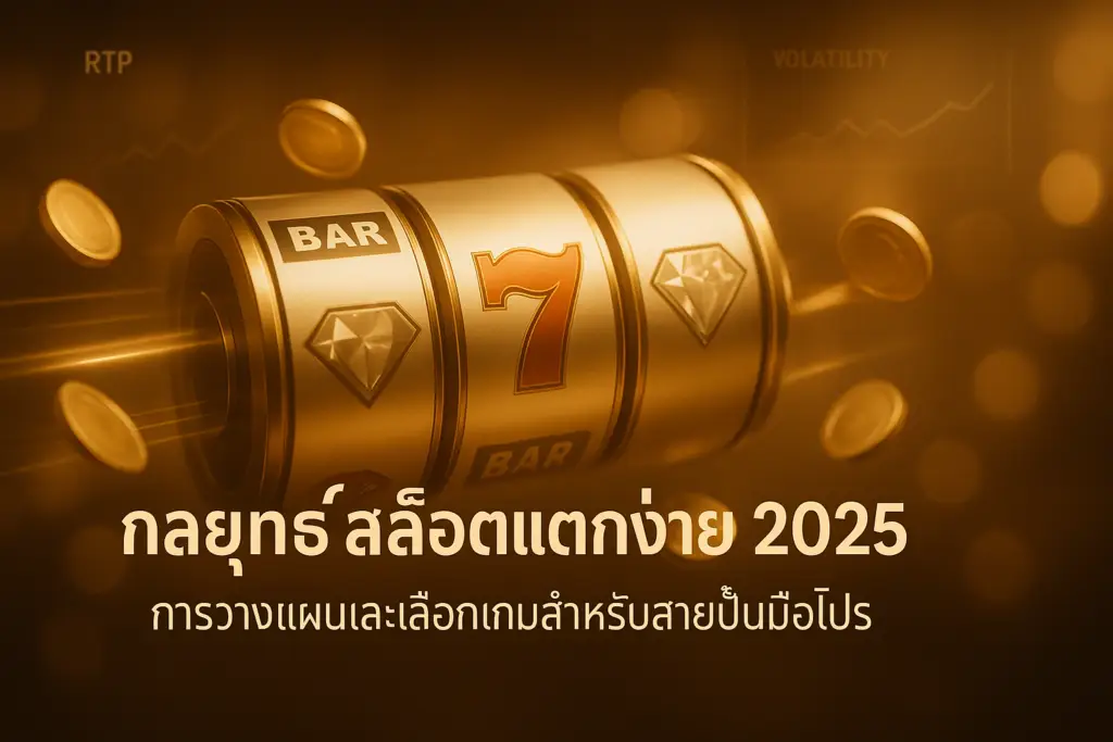 ภาพฟีเจอร์: กลยุทธ์สล็อตแตกง่าย 2025 ในโทนทอง–น้ำตาลหรู พร้อมตัวอักษรชื่อบทความบนภาพ และธีมวิเคราะห์เกมสำหรับสายปั่นมือโปร — hotwin888