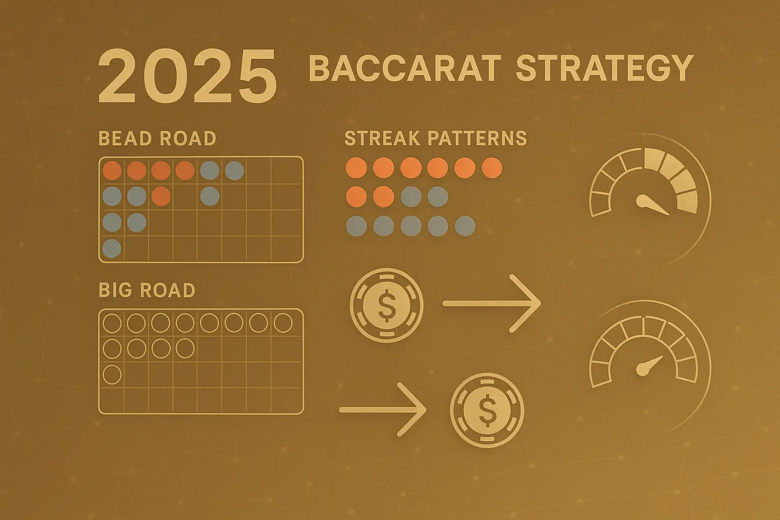 อินโฟกราฟิกกลยุทธ์ สูตรบาคาร่าฟรี 2025 แสดงสถิติถนนบาคาร่าและแนวโน้ม พร้อมไอคอนชิปและมาตรวัดความน่าจะเป็น สำหรับผู้ใช้ HOTWIN888