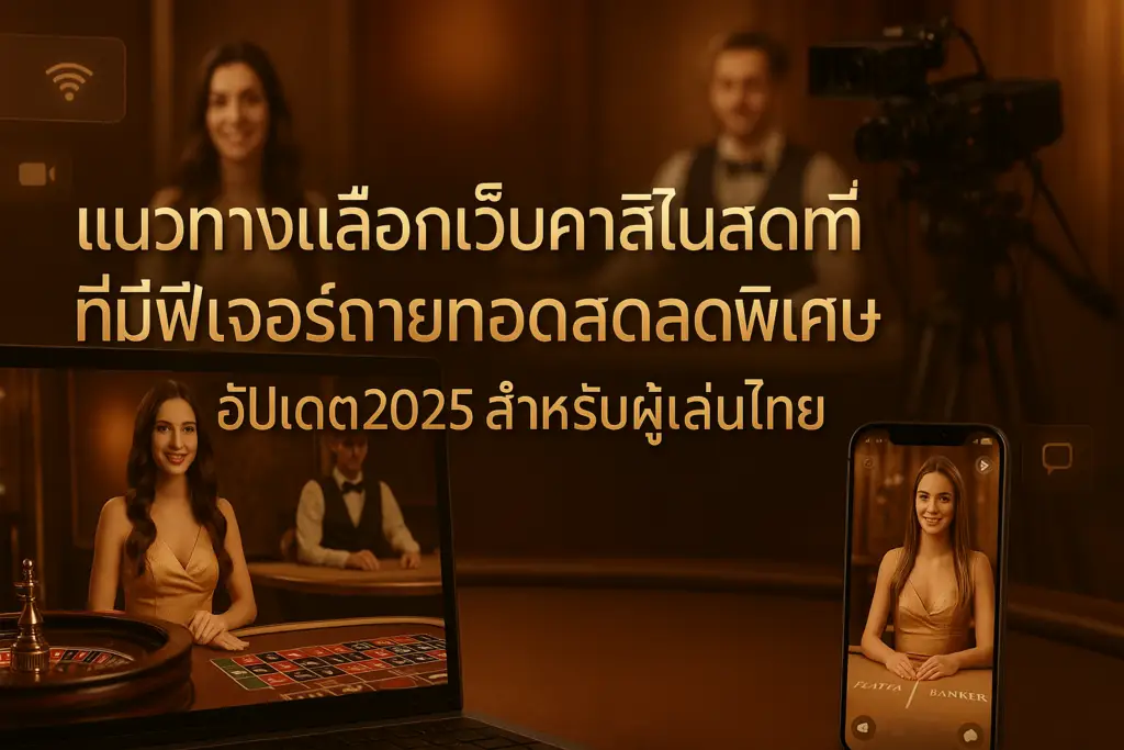ภาพฟีเจอร์: แนวทางเลือกเว็บคาสิโนสดที่มีฟีเจอร์ถ่ายทอดสดพิเศษ ปี 2025 โทนหรูหรา อบอุ่น เหมาะกับผู้เล่นไทย โดยบทความจาก hotwin888