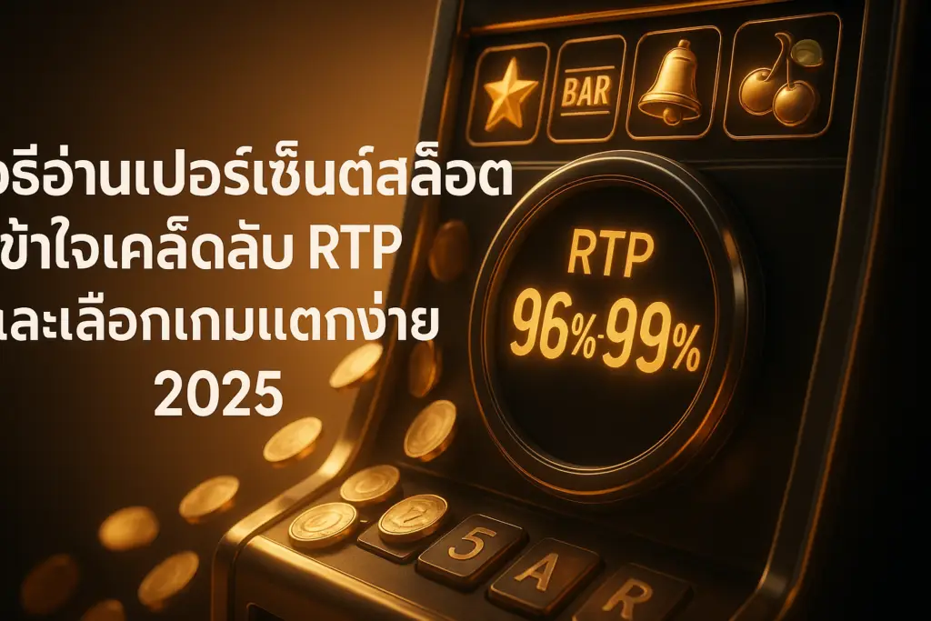 ภาพฟีเจอร์ วิธีอ่านเปอร์เซ็นต์สล็อต พร้อมมาตรวัด RTP และตารางจ่าย โทนทองหรู สำหรับบทความ hotwin888