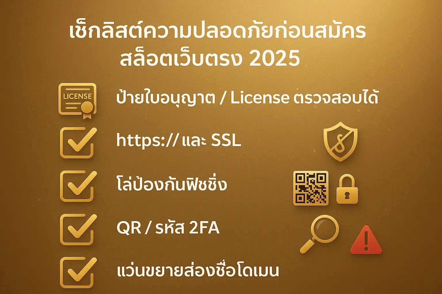 เช็กลิสต์ความปลอดภัยก่อนสมัครสล็อตเว็บตรง 2025 (ใบอนุญาต, SSL, 2FA, ระวังฟิชชิง) โทนทองน้ำตาลหรู — hotwin888