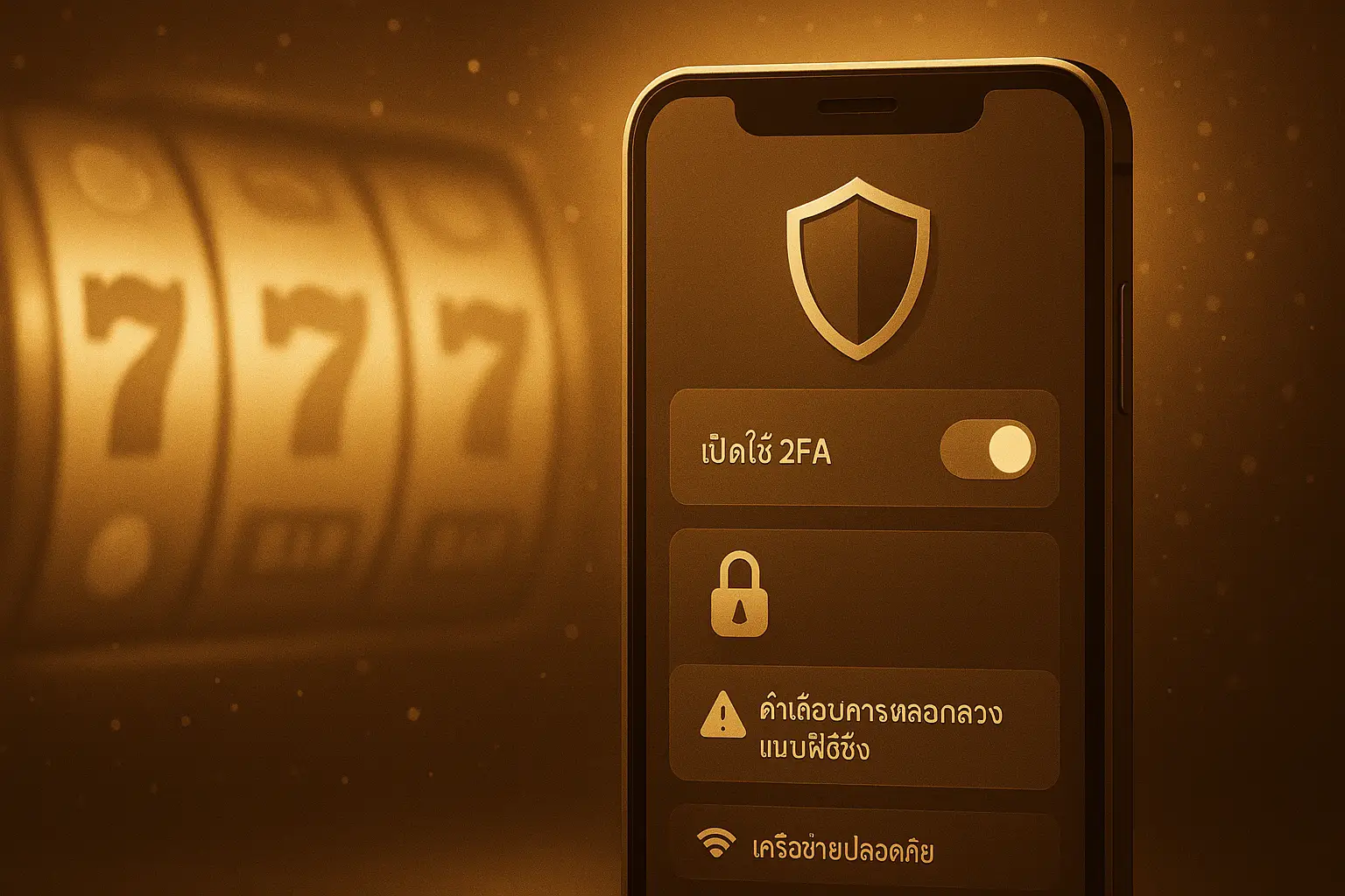 ภาพอธิบายการตั้งค่าความปลอดภัยและ 2FA บนมือถือ เพื่อสนับสนุน ‘ข้อควรระวังขณะเล่นสล็อตออนไลน์มือถือ’ โดยเน้นการป้องกันฟิชชิ่งและเครือข่ายปลอดภัย บนแพลตฟอร์ม hotwin888