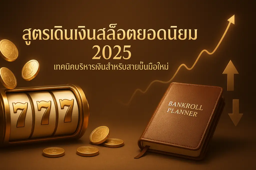 ภาพฮีโร่โทนทองน้ำตาลหรู สื่อถึง สูตรเดินเงินสล็อตยอดนิยม 2025 พร้อมข้อความหัวเรื่องบนภาพ สำหรับบทความแบรนด์ hotwin888