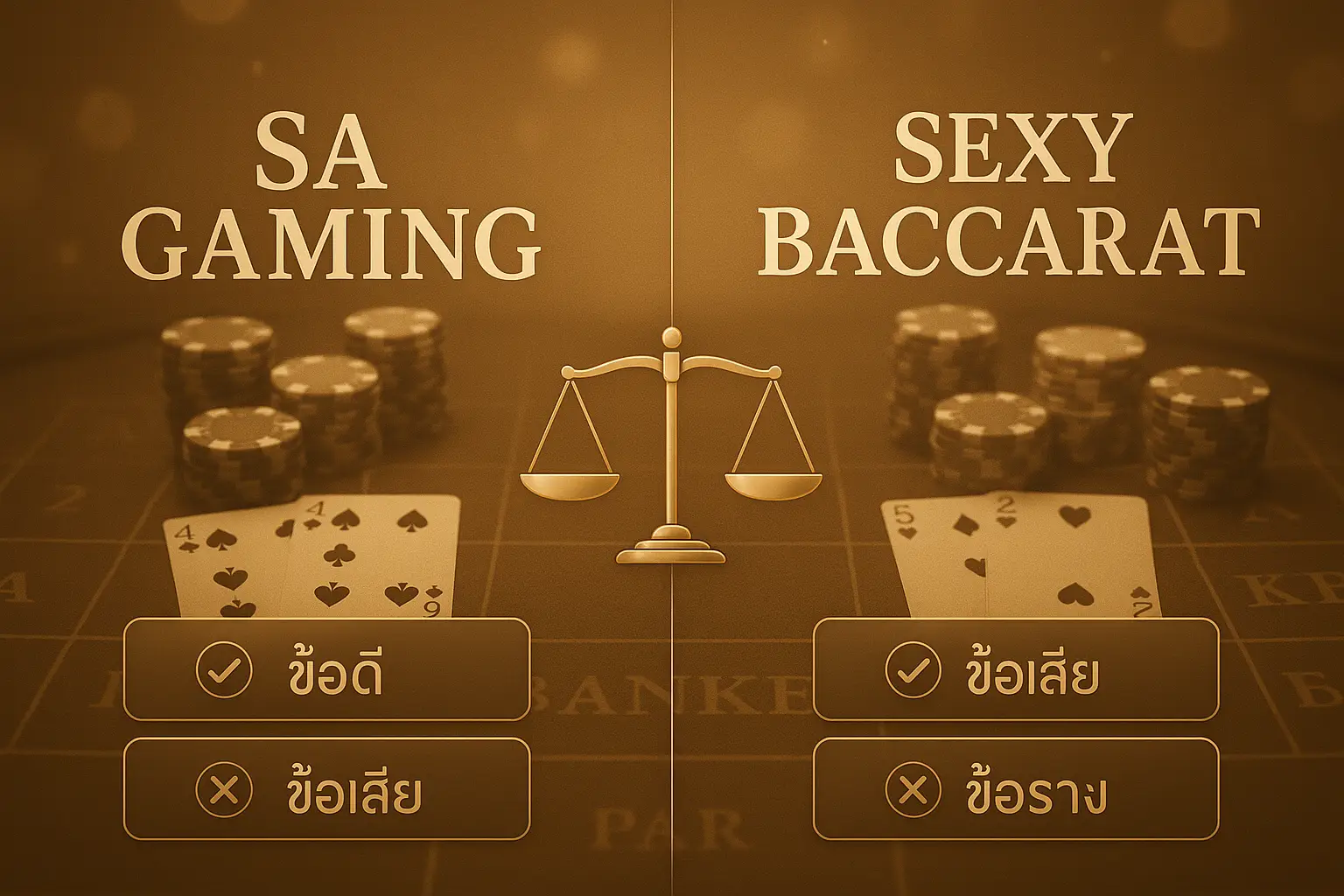 ภาพเปรียบเทียบข้อดีข้อเสียของ SA Gaming และ Sexy Baccarat