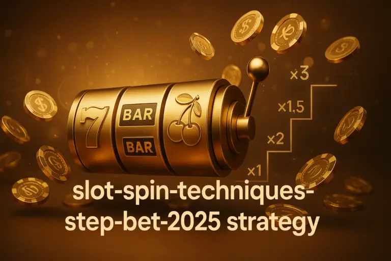 ภาพประกอบเทคนิคหมุนสล็อตแบบ Step Bet 2025 โทนทอง–น้ำตาลสไตล์หรู สำหรับบทความ HOTWIN888