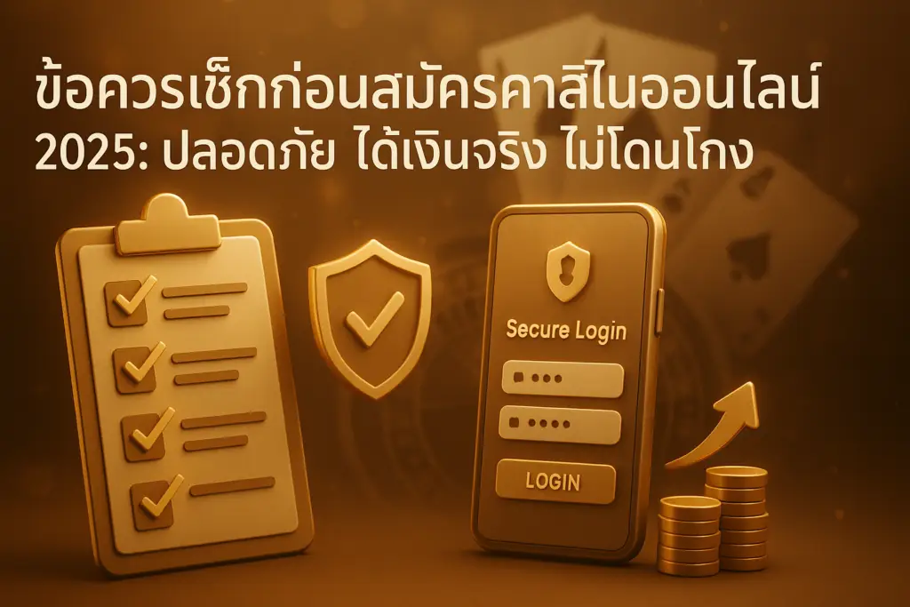 ข้อควรเช็กก่อนสมัครคาสิโนออนไลน์ 2025: ภาพรวมเช็กลิสต์ความปลอดภัยและความน่าเชื่อถือ โทนหรูหราโกลเด้นบราวน์ สำหรับ hotwin888