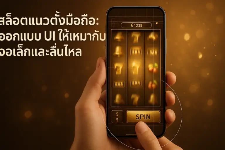 ภาพสล็อตแนวตั้งมือถือ โชว์การออกแบบ UI ที่เหมาะกับจอเล็กและลื่นไหล โทนไล่เฉดทอง–น้ำตาลสไตล์หรูหรา สำหรับบทความ hotwin888